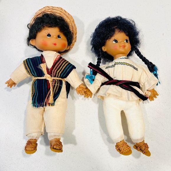 Vintage Mexican Latino Gum Drop Dolls Set Of 2 Boy And Girl - Picture 1 of 8